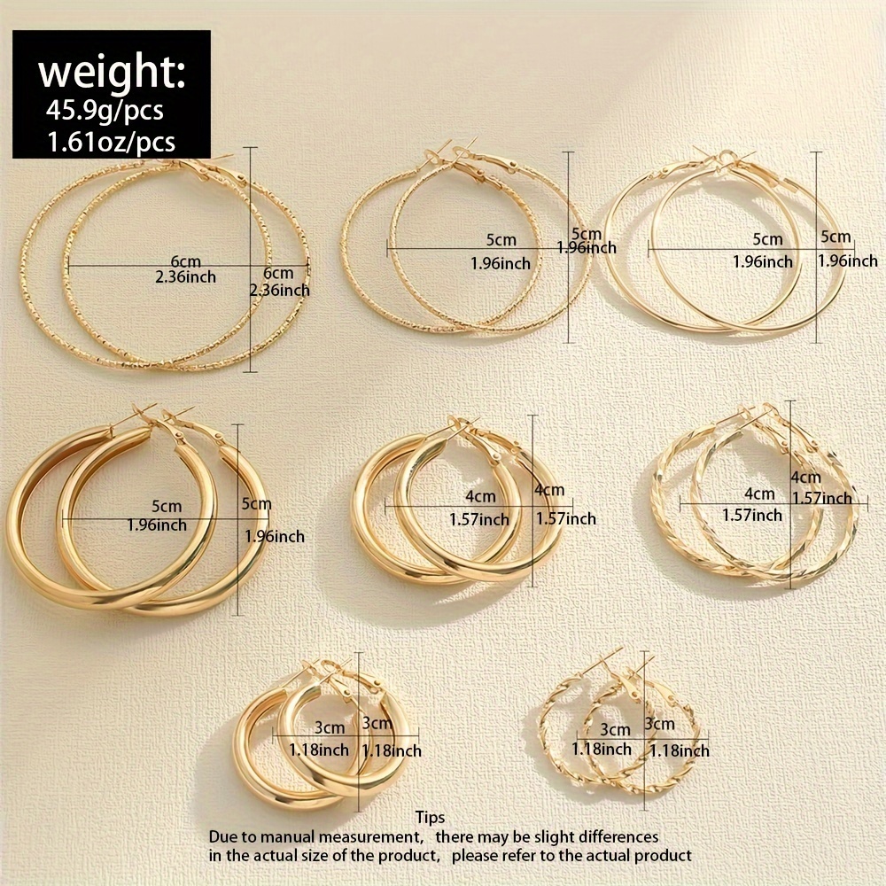 Elegant 18K Hoop Earrings: 8-Pair Set for Daily Delight - Picture 2 of 10